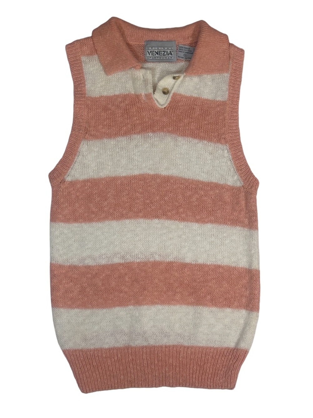Vintage Venezia Peach & Cream Ramie Cotton Sweater Vest S